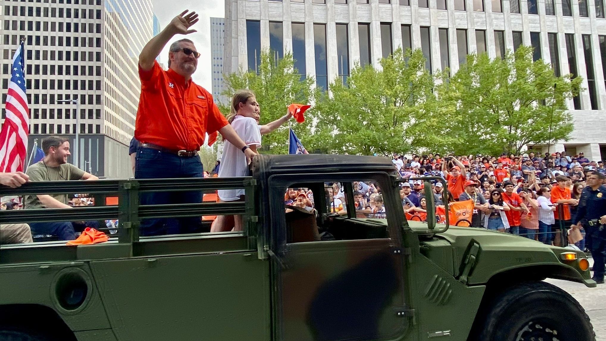 Senator Ted Cruz hit with a beer can during a parade in Houston