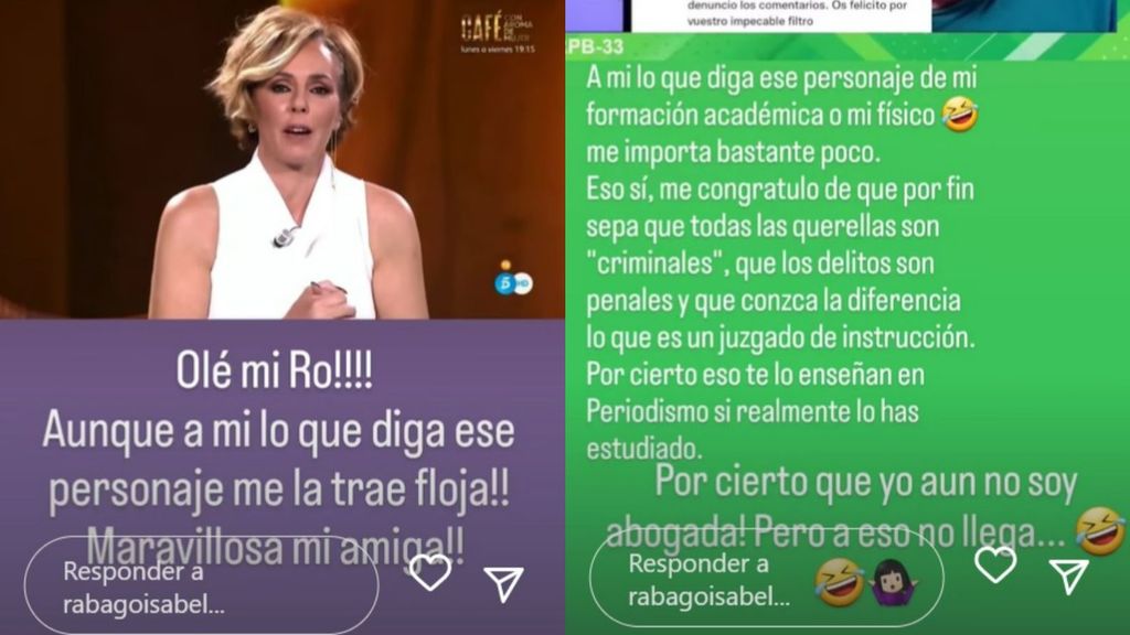 Isabel Rábago aplaude las palabras de Rocío Carrasco y responde al redactor de La Vanguardia
