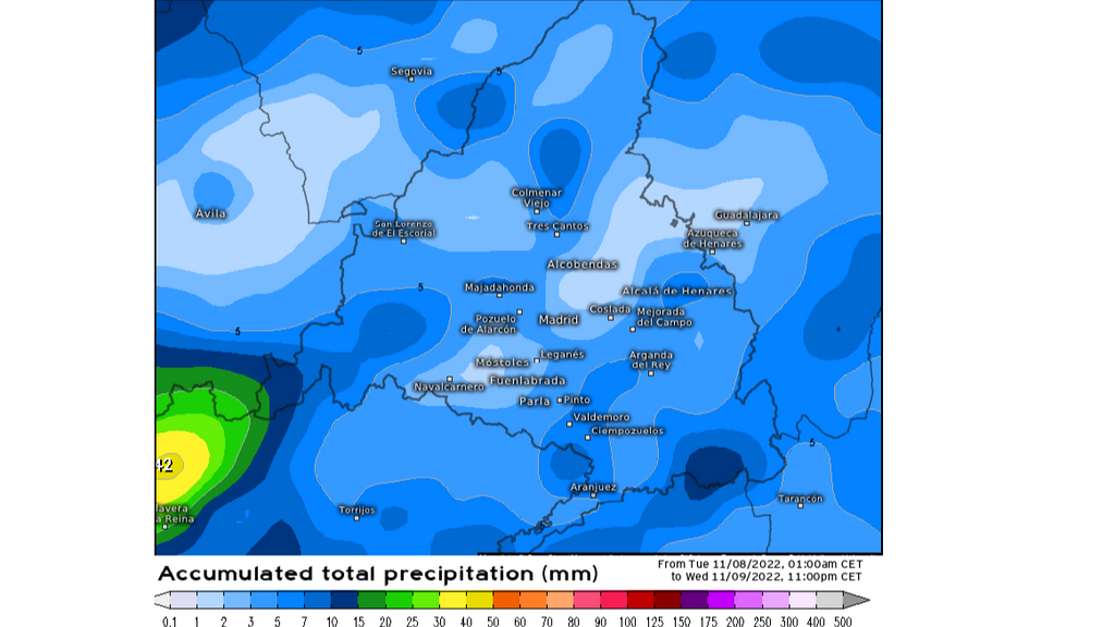 Precipitación prevista el martes y miércoles en la Comunidad de Madrid