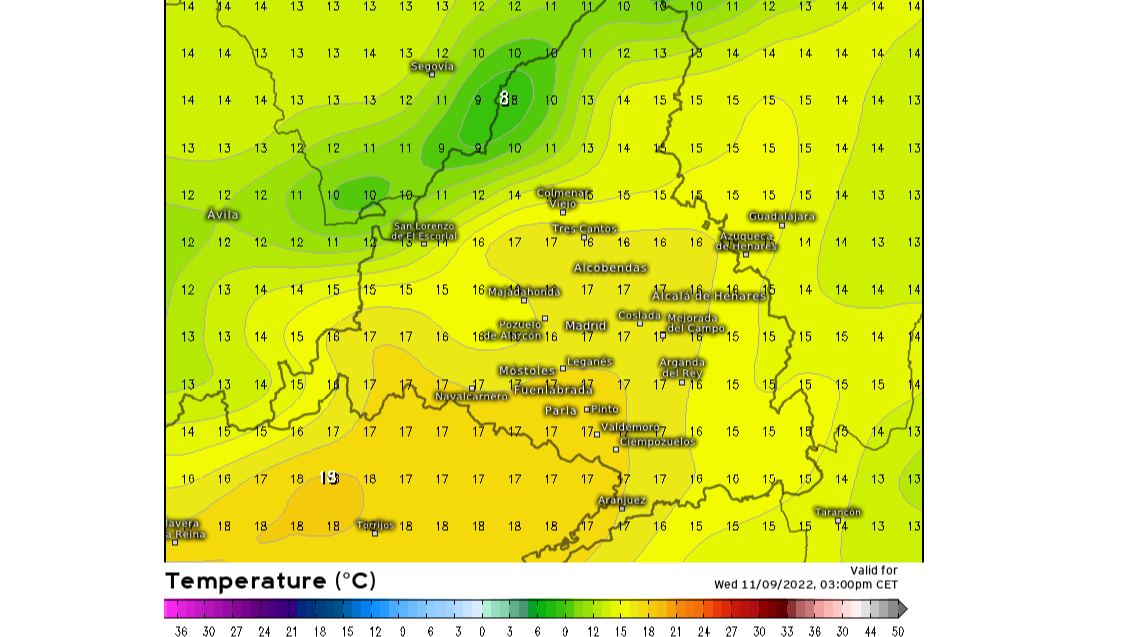 Temperatura máxima prevista para el miércoles 9