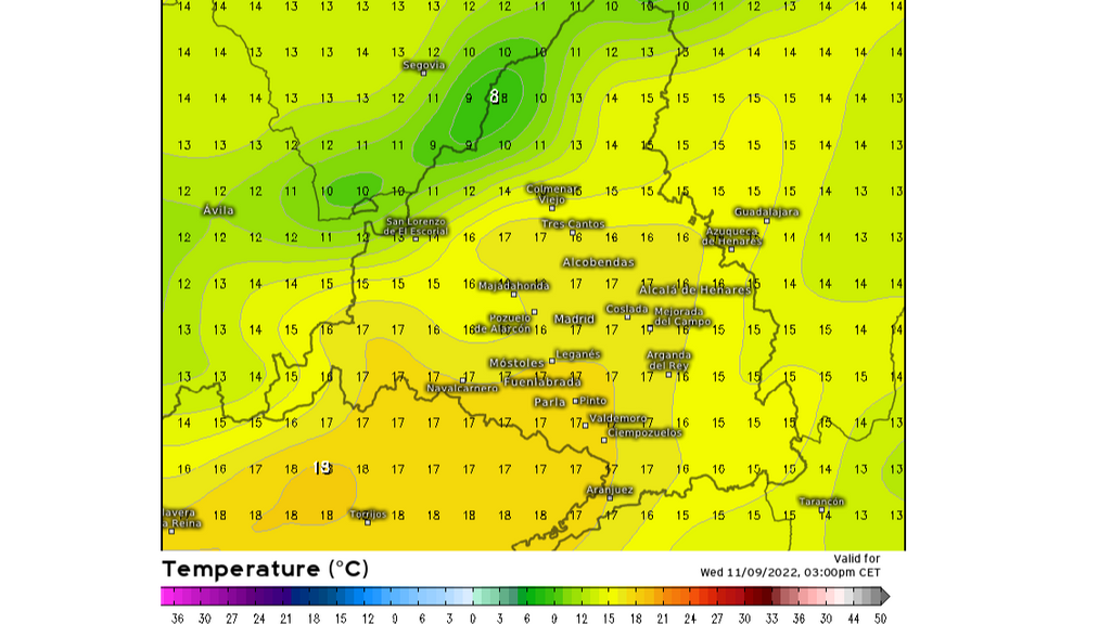 Temperatura máxima prevista para el miércoles 9