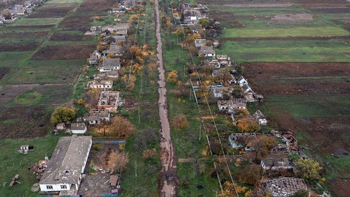 KNYAZIVKA, UKRAINE - OCTOBER 30: Buildings that were damaged during fighting between Ukrainian and Russian occupying forces line a village road on October 30, 2022 in Knyazivka, Kherson oblast, Ukraine. Russia has said it's suspending involvement in a deal that allows Ukraine to export grain from its Black Sea ports after a drone attack on its Black Sea fleet. (Photo by Carl Court/Getty Images) KNYAZIVKA, UKRAINE - OCTOBER 30: Buildings that were damaged during fighting between Ukrainian and Russian occupying forces line a village road on October 30, 2022 in Knyazivka, Kherson oblast, Ukraine. Russia has said it's suspending involvement in a deal that allows Ukraine to export grain from its Black Sea ports after a drone attack on its Black Sea fleet. (Photo by Carl Court/Getty Images)