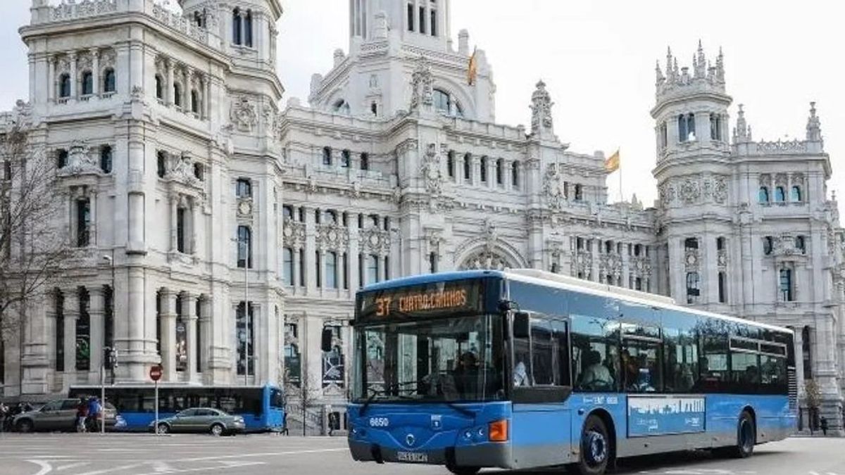 autobus frente al palacio de cibeles en madrid 9345