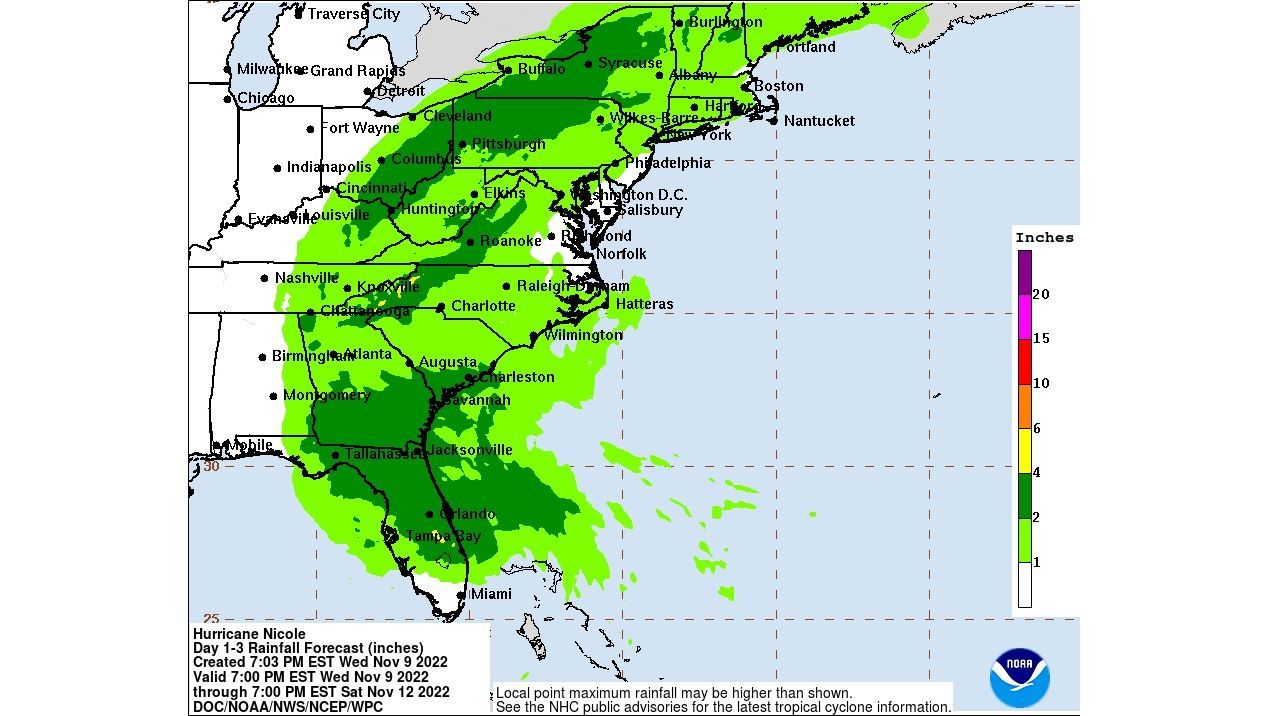 Lluvias potenciales por el huracán Nicole en EEUU los próximos días