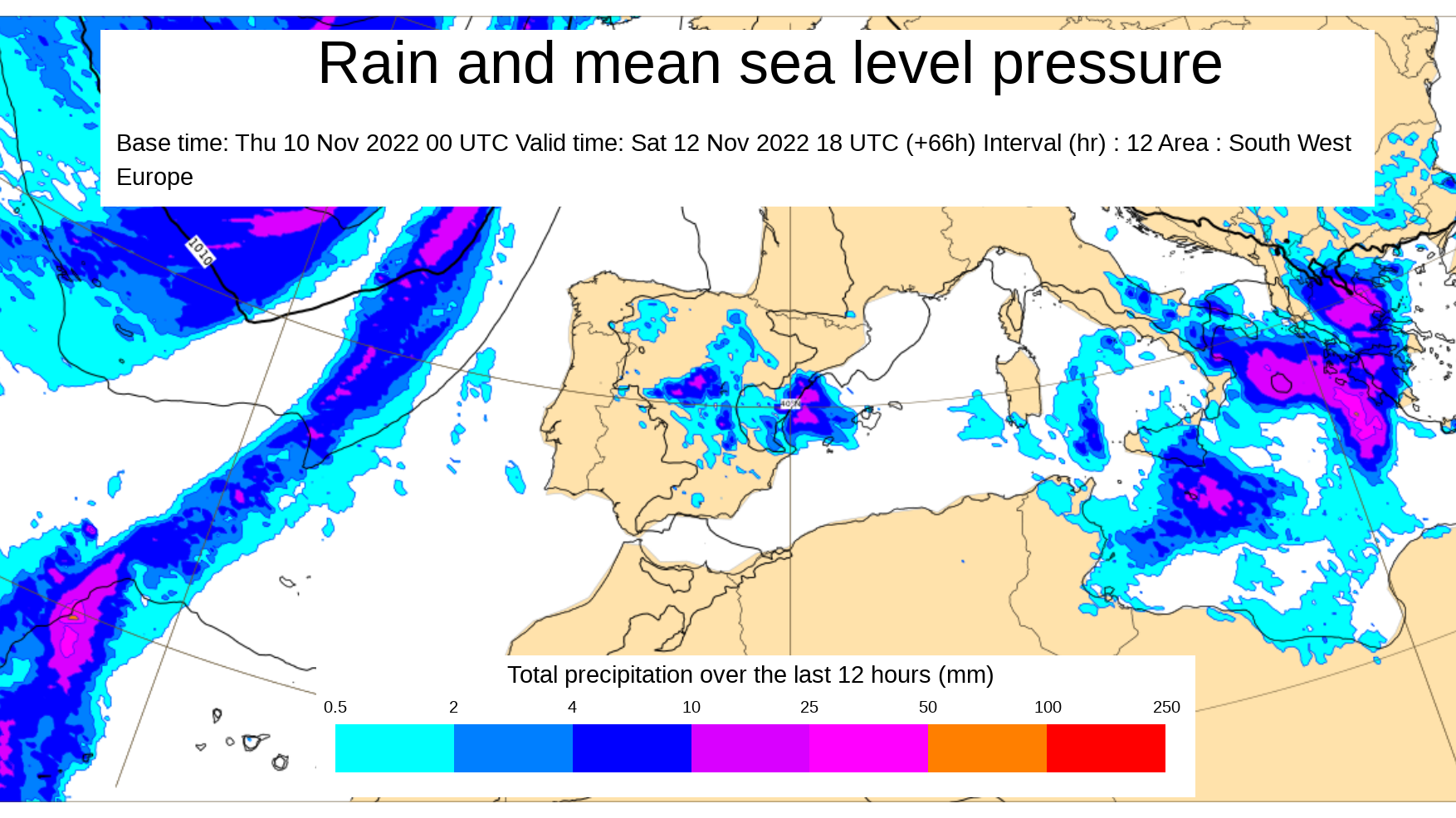 Precipitación prevista el sábado por la tarde