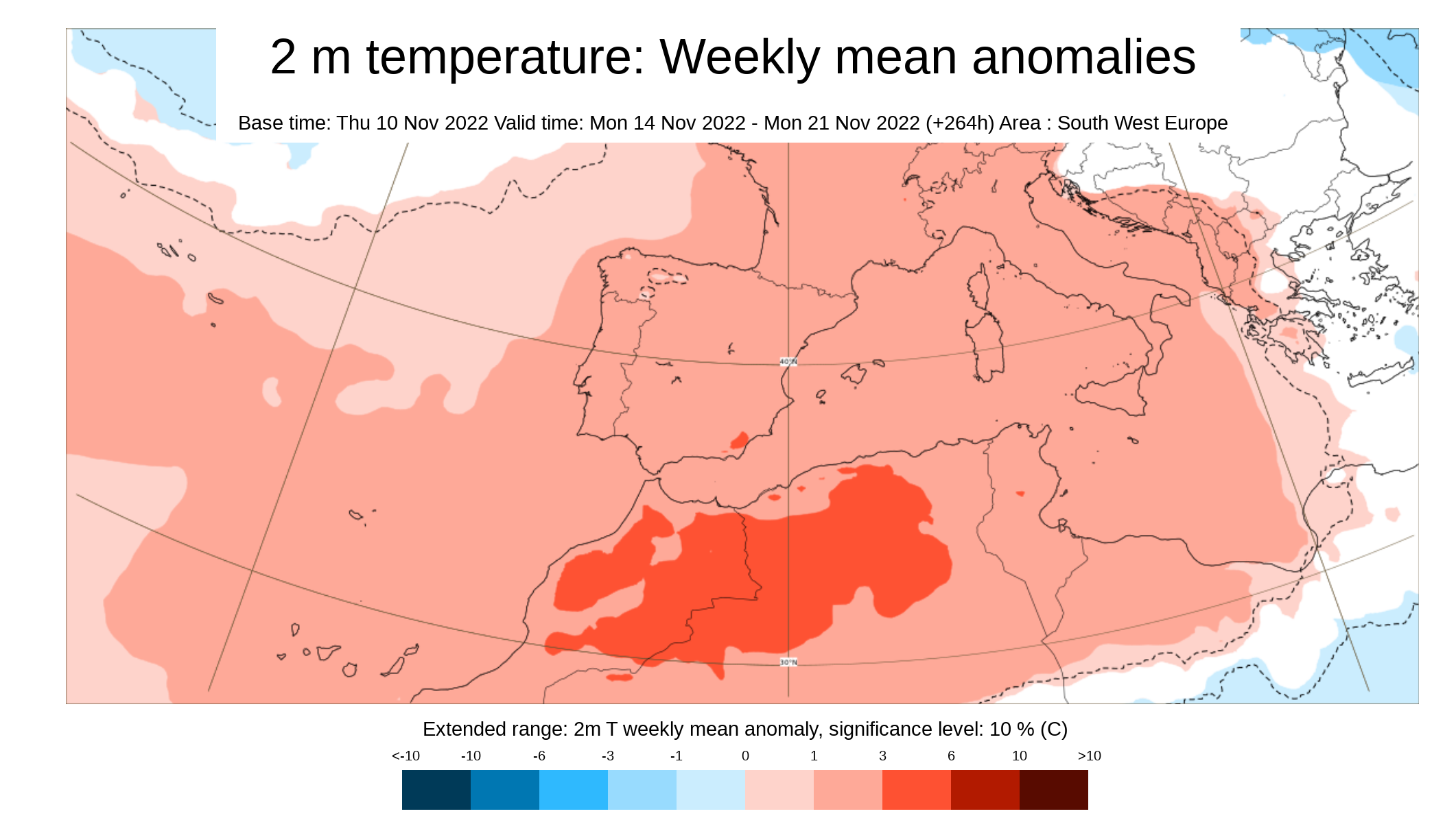 Anomalía de la temperatura prevista para la semana que viene