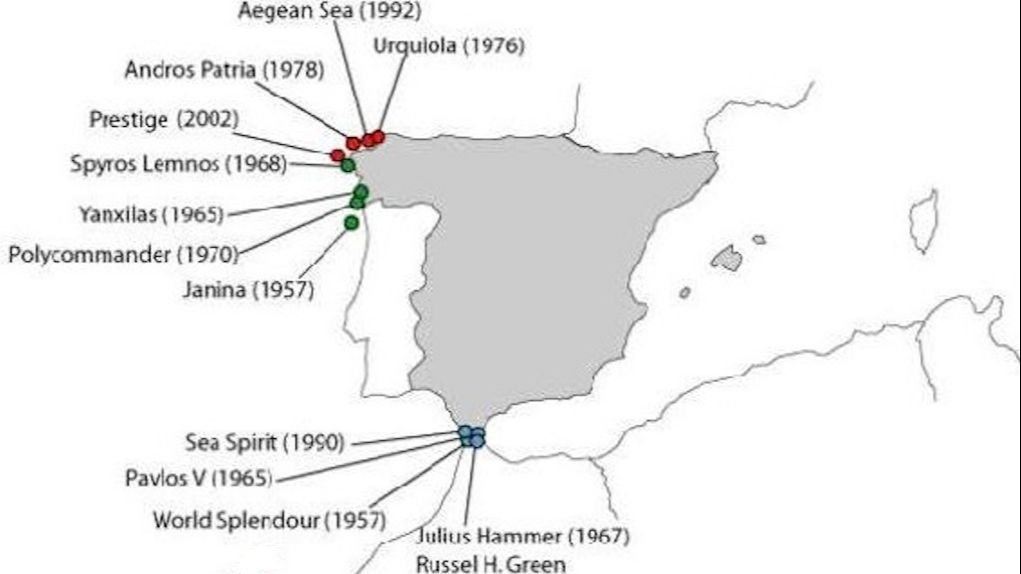 Mapa de vertidos importantes.