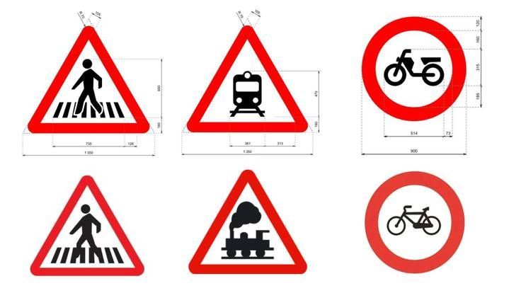 Nuevos diseños de la señal de peatón, tren y ciclomotor