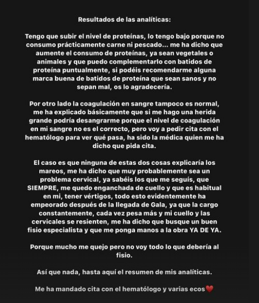 El resultado de las analíticas de Violeta Mangriñán