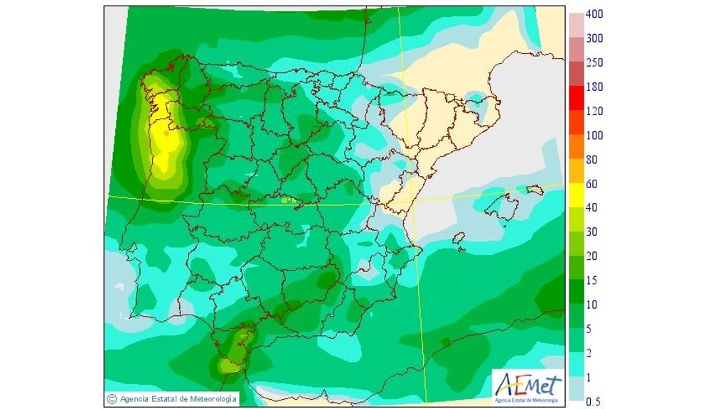Precipitación media prevista para el miércoles 16