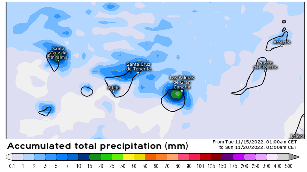 Precipitación prevista esta semana en las islas Canarias