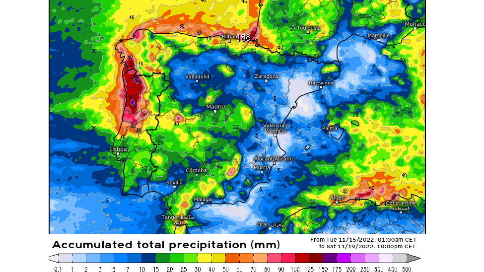 Precipitación prevista hasta el sábado 19