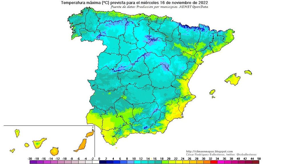Temperaturas máximas previstas para el miércoles
