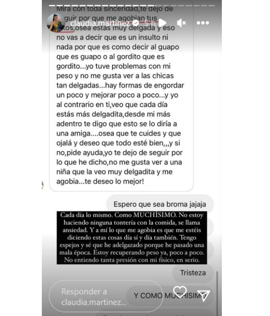 Claudia Martínez recibe críticas diarias por su físico