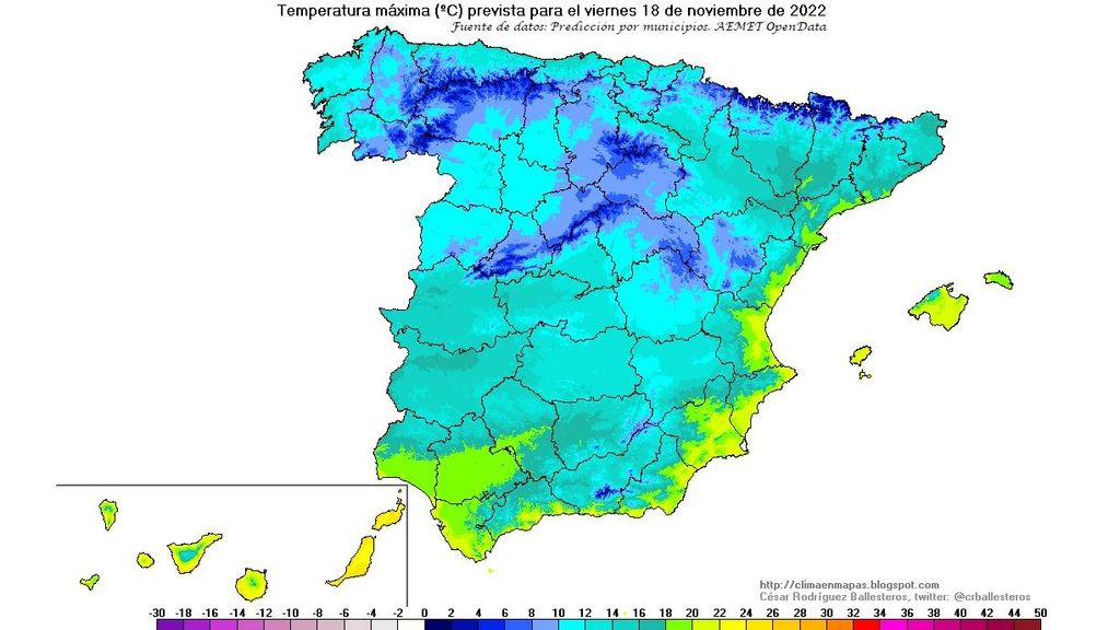 Temperaturas máximas previstas para el viernes 18