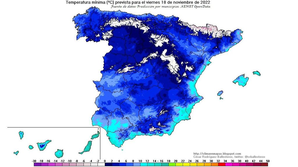 Temperaturas mínimas previstas para el viernes 18