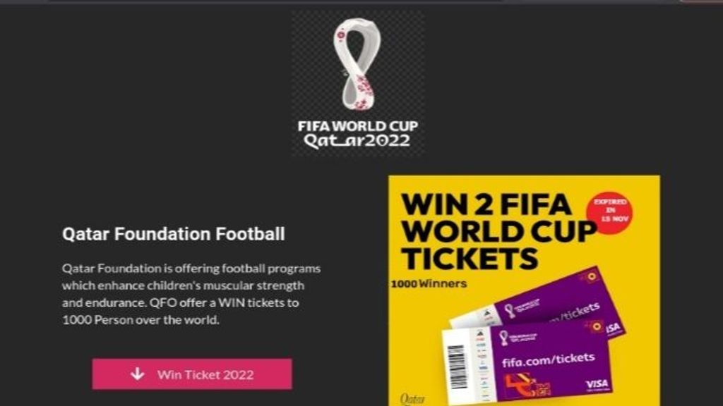 Ejemplo de página de 'phishing' que aprovecha el Mundial de Qatar 2022