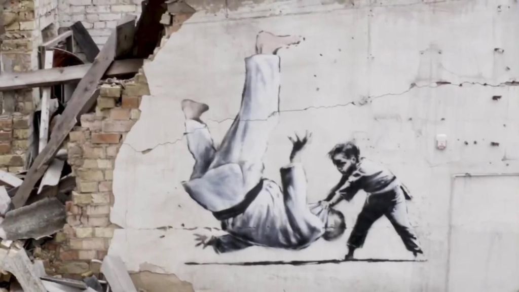 Mural del artista callejero Banksy en Ucrania