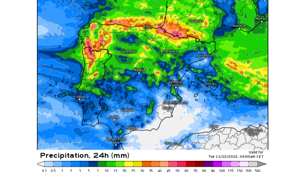 Precipitación prevista para el lunes 21