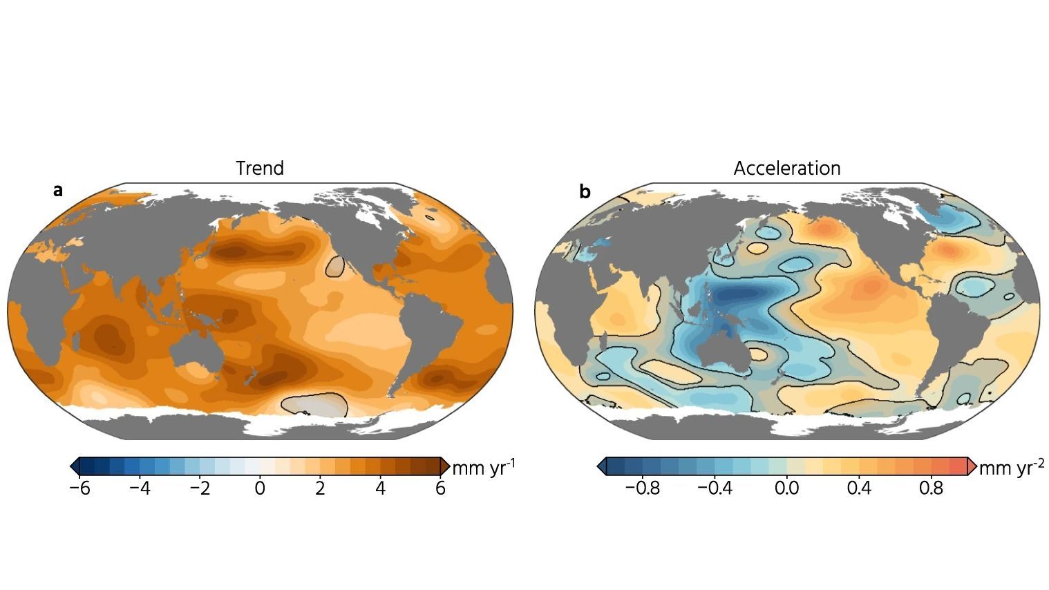 Tasa regional y aceleración calculadas utilizando los datos del altímetro satelital de 1993 a 2021