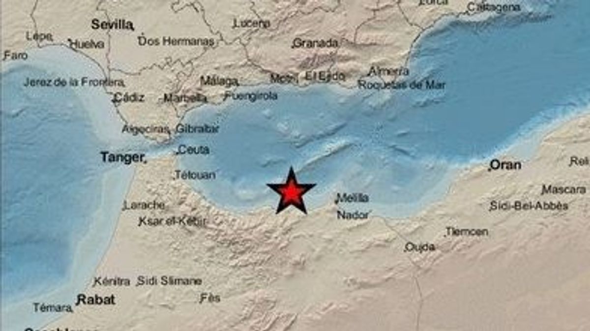 Mapa del epicentro de un terremoto de magnitud 4,1 en el mar de Alborán