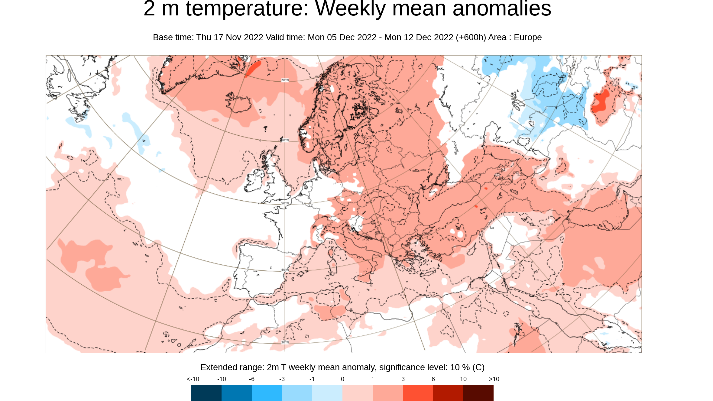 Anomalía de la temperatura media prevista para la semana del 5 al 11 de dic