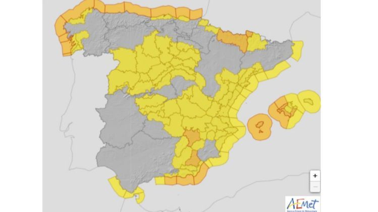 Avisos por lluvias, tormentas, nieve, viento y temporal marítimo previstos para el lunes 21