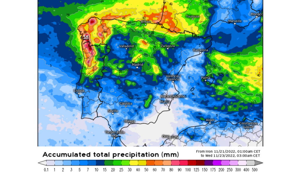 Precipitación prevista hasta el miércoles 23