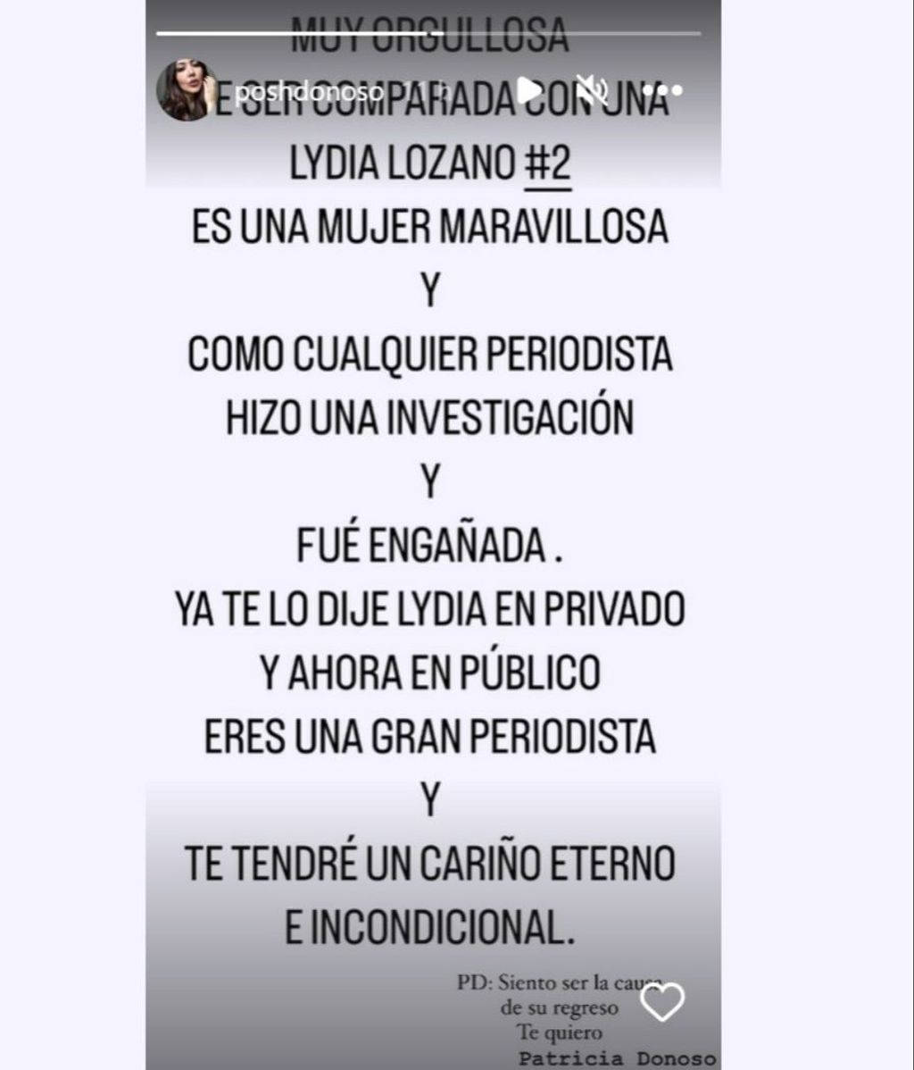 El mensaje de Patricia Donoso a Lydia Lozano