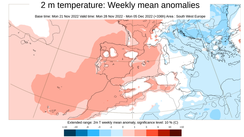 Anomalía de la temperatura prevista para la semana que viene