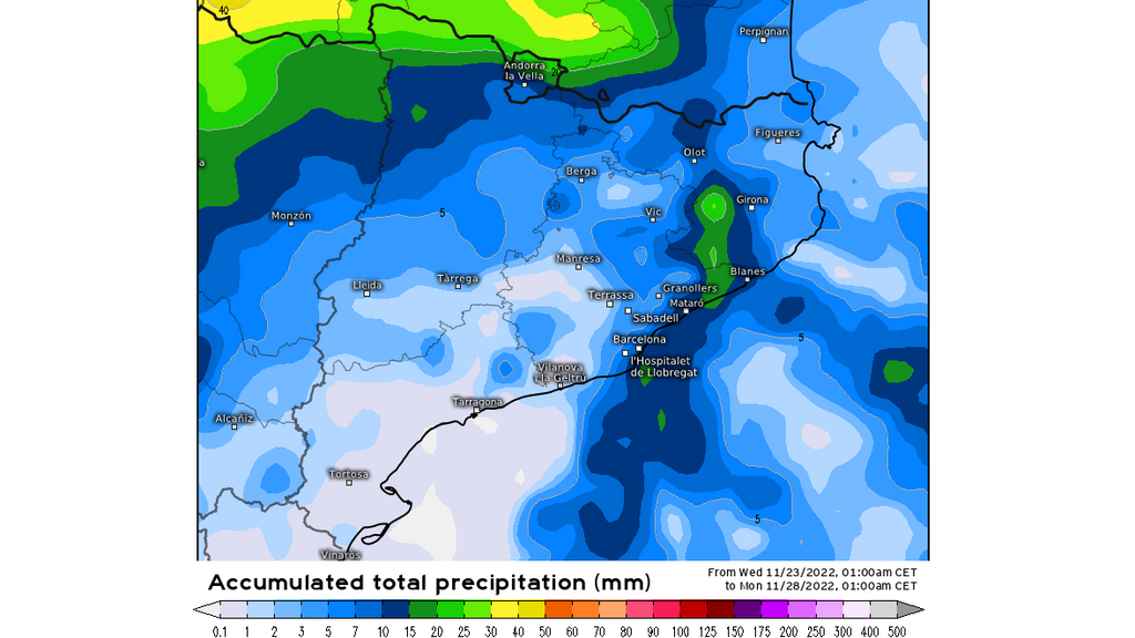 Precipitación prevista en Cataluña hasta la madrugada del lunes 28