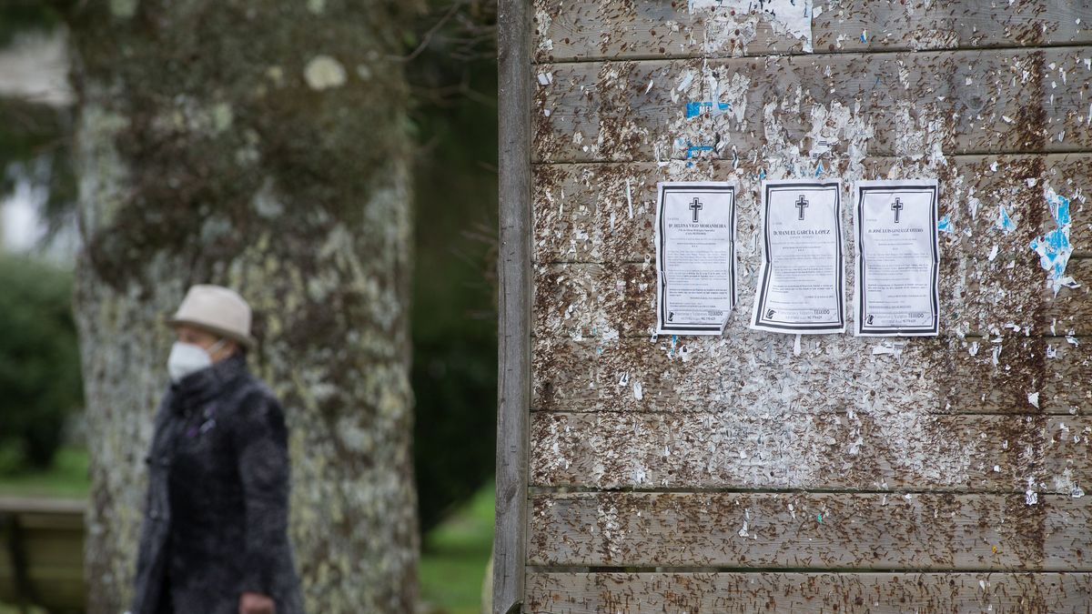 Guitiriz, Lugo. The Lucense Council of Guitiriz is one of those that continue with the same restrictions as in recent weeks as the incidence continues with more than 1,600 cases per 100,000 inhabitants. In the image, a woman passes by a panel with obituaries on the morning of Friday, February 26. Guitiriz, Lugo. The Lucense Council of Guitiriz is one of those that continue with the same restrictions as in recent weeks as the incidence continues with more than 1,600 cases per 100,000 inhabitants. In the image, a woman passes by a panel with obituaries on the morning of Friday, February 26.