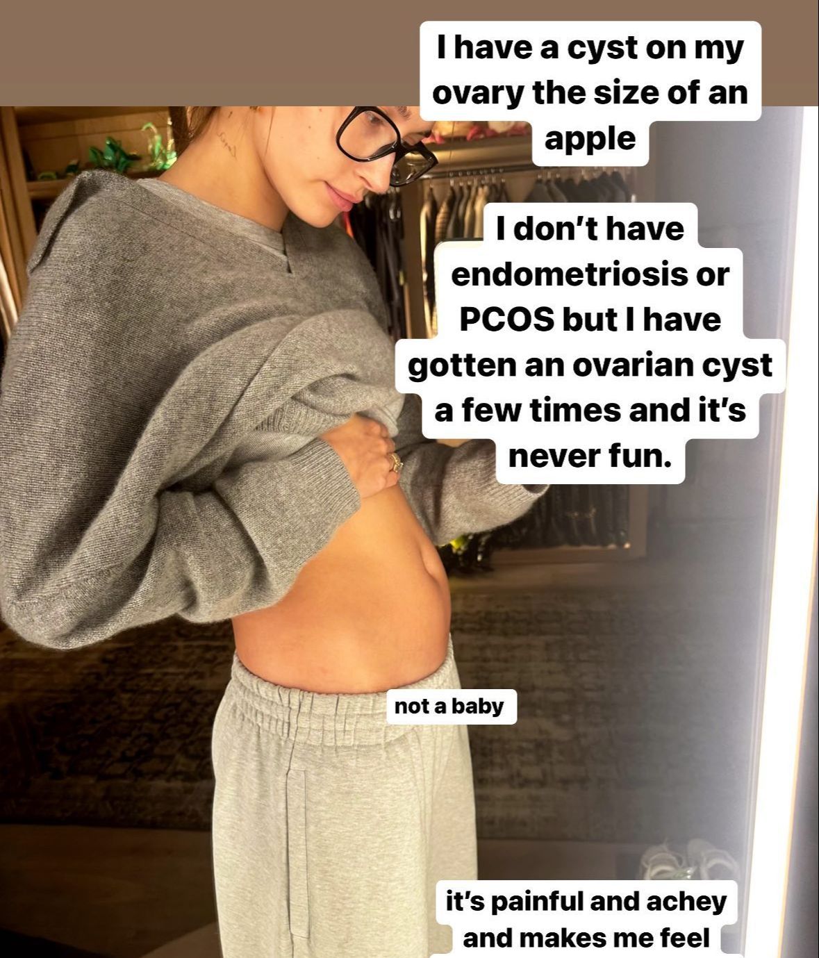 Hailey Bieber tiene un quiste del tamaño de una manzana
