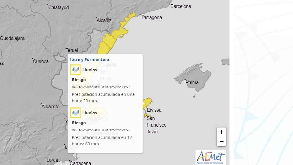 Avisos por lluvias previstos para el jueves 1