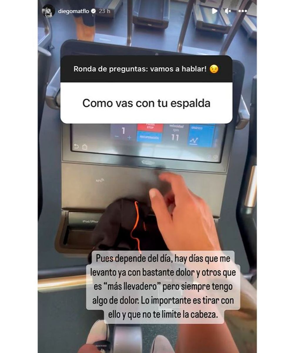 Diego Matamoros ha actualizado el estado de sus problemas de espalda