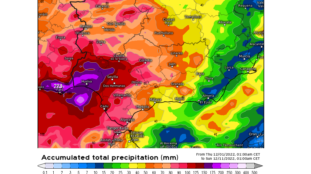 Precipitación prevista en Andalucía hasta el domingo 12