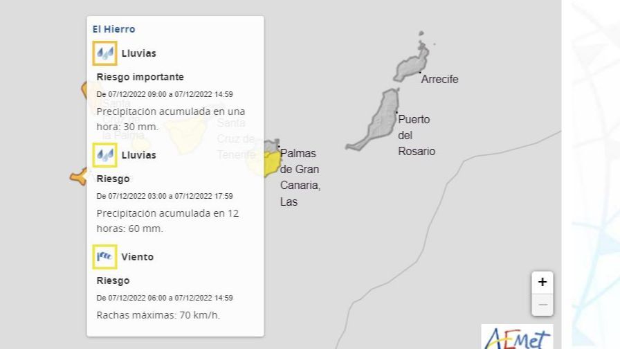 Avisos por lluvias y tormentas activos en Canarias el miércoles