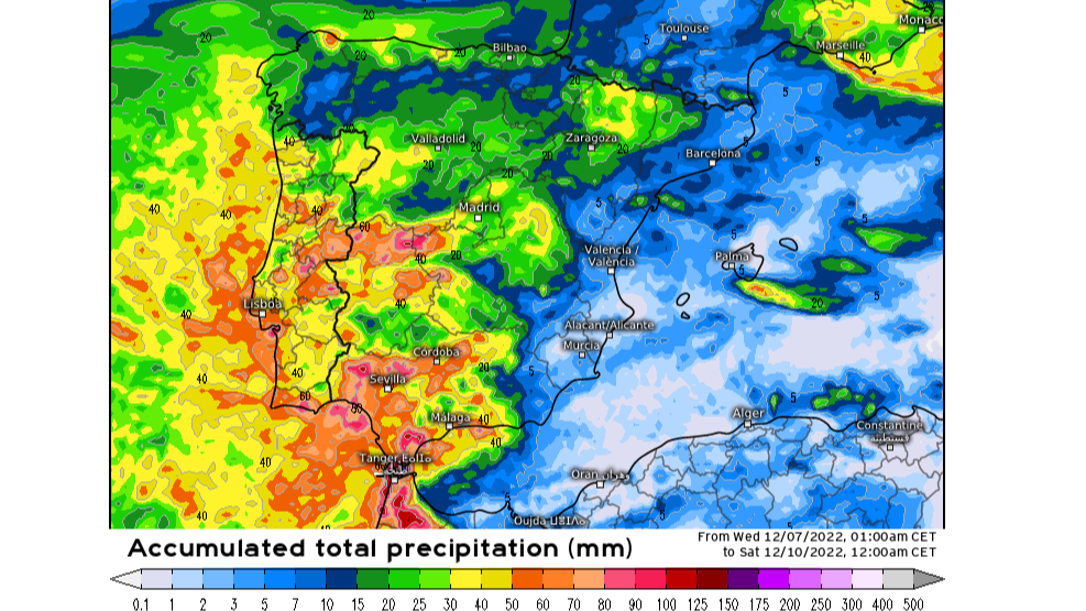 Precipitación prevista entre el miércoles y el viernes