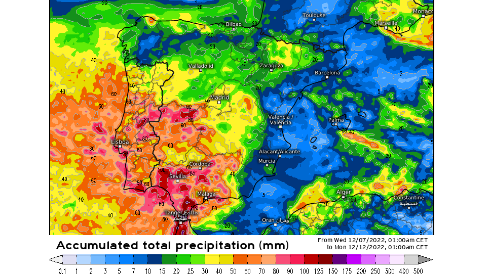 Precipitación prevista hasta el domingo 11