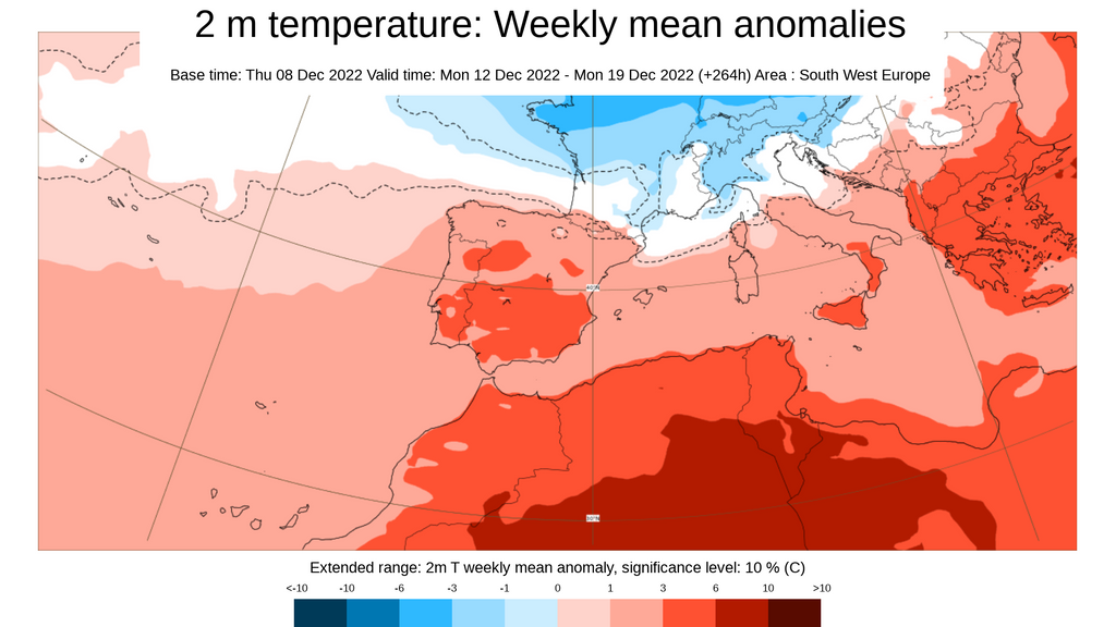 Anomalía de la temperatura prevista para la semana que viene