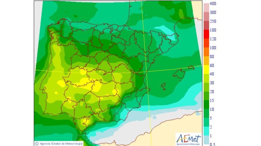Precipitación media prevista para el martes 13
