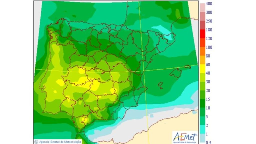 Precipitación media prevista para el martes 13