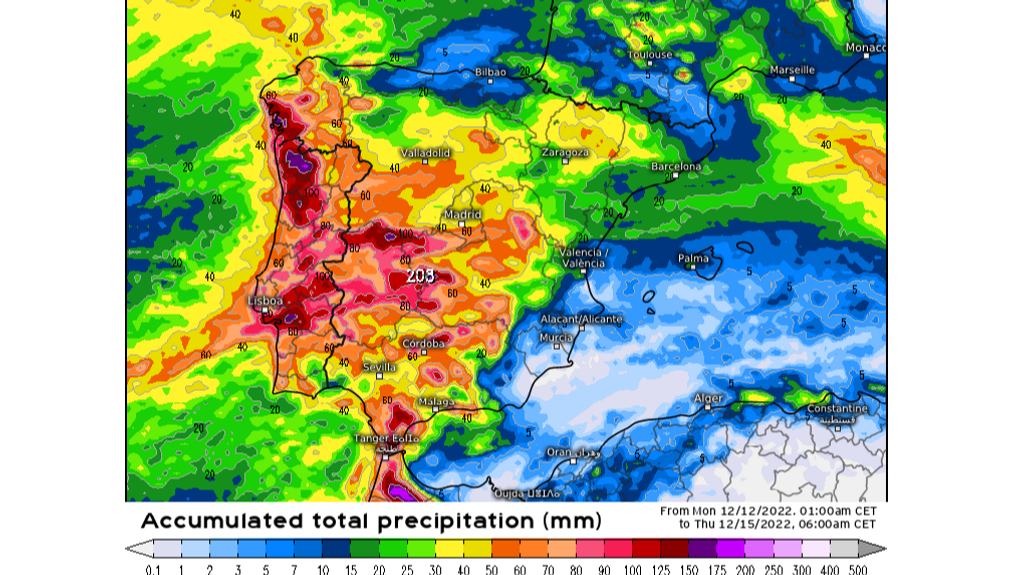 Precipitación prevista hasta primera hora del jueves