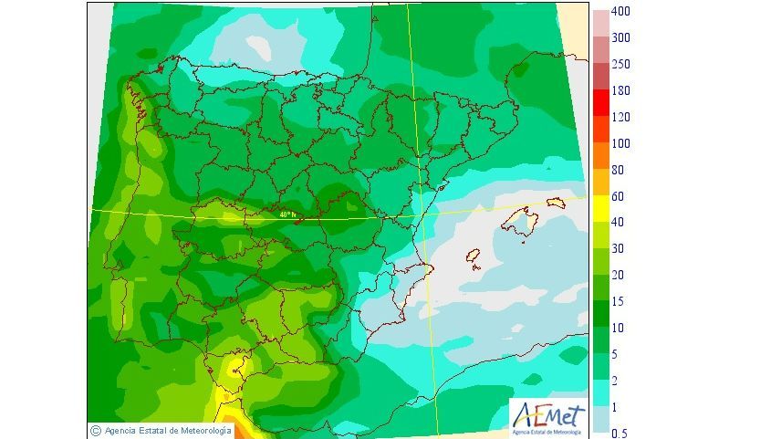 Precipitación media prevista el miércoles 14