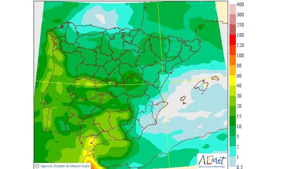 Precipitación media prevista el miércoles 14