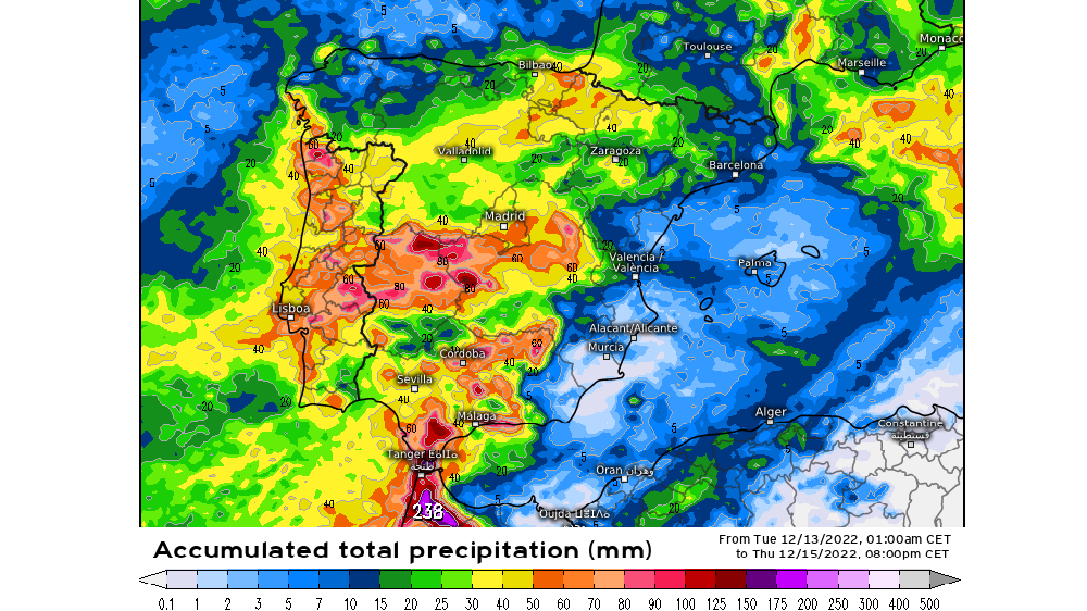 Precipitación prevista hasta la tarde del jueves 15