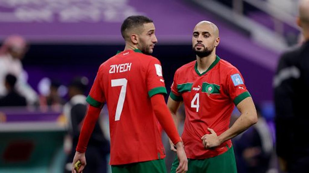 Jugadores de Marruecos tras el partido con Francia