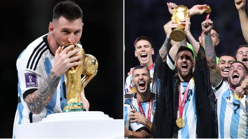 Messi, y la alegría de ser campeón: besos, caricias y mimos al trofeo