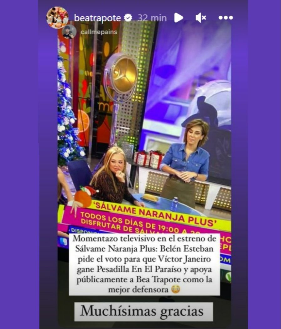 Beatriz Trapote le da las gracias públicamente a Belén Esteban