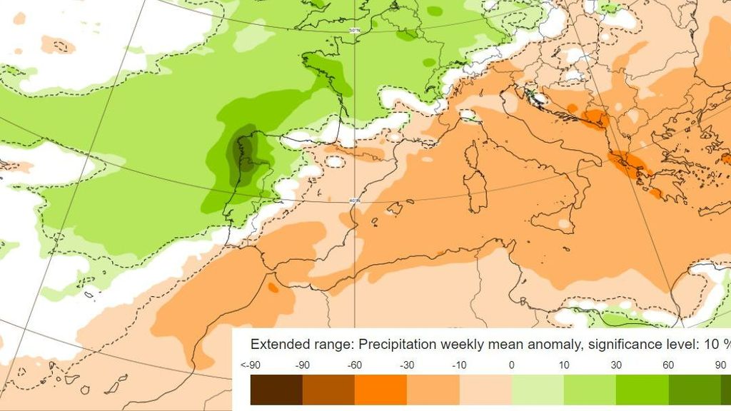 Anomalía de la precipitación prevista para esta semana